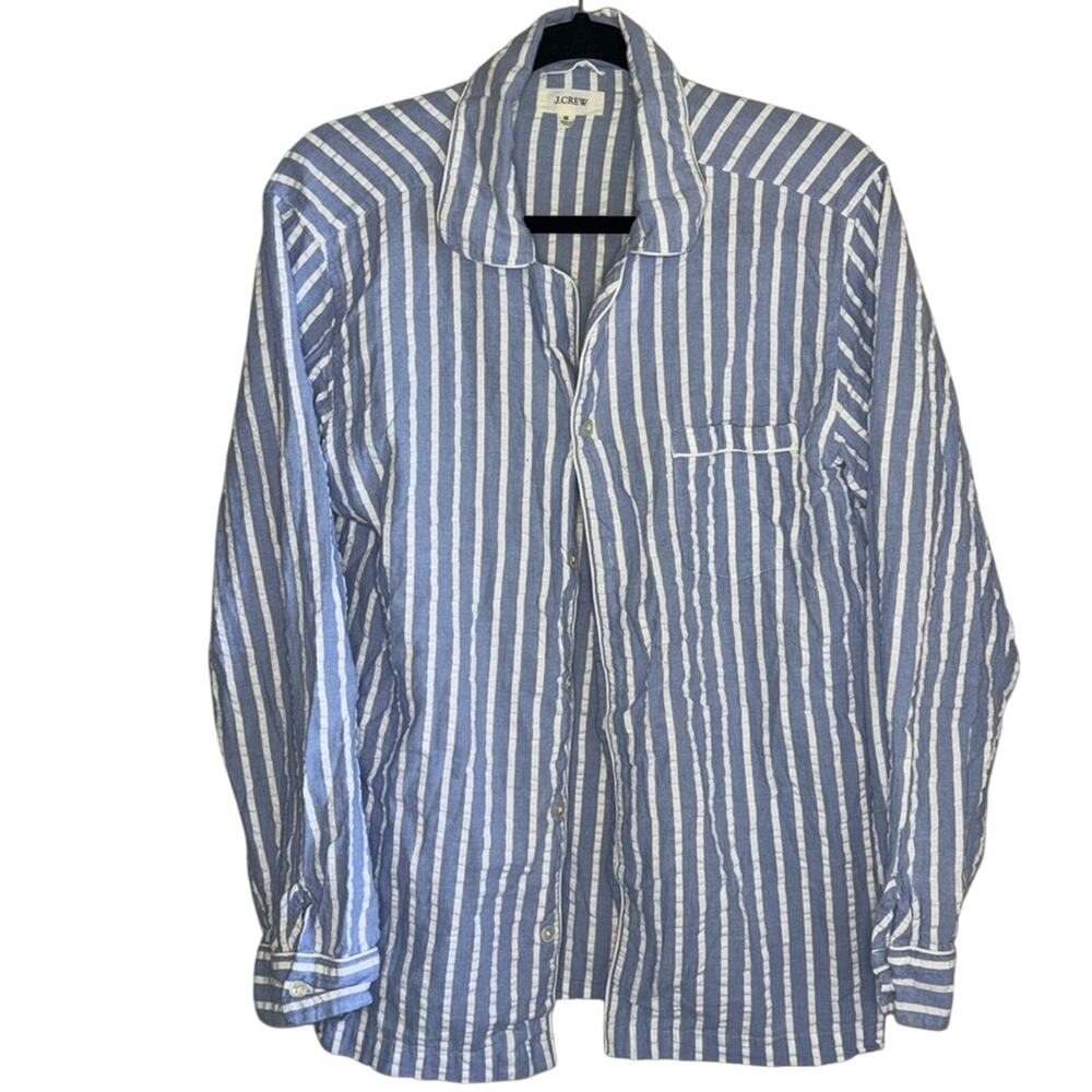 J. Crew Cotton Stripped Blue White Collared Button Down Long Sleeve Women's M